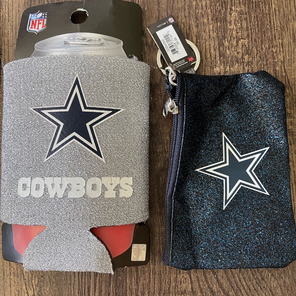 NWT NFL Cowboys Silver and Blue Wallet and Koozie